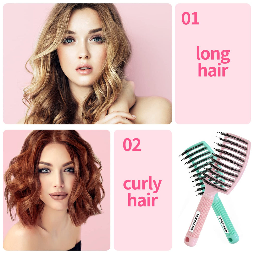 EKONAER detangling brush boar bristle closeup promotes natural oils for healthier hair