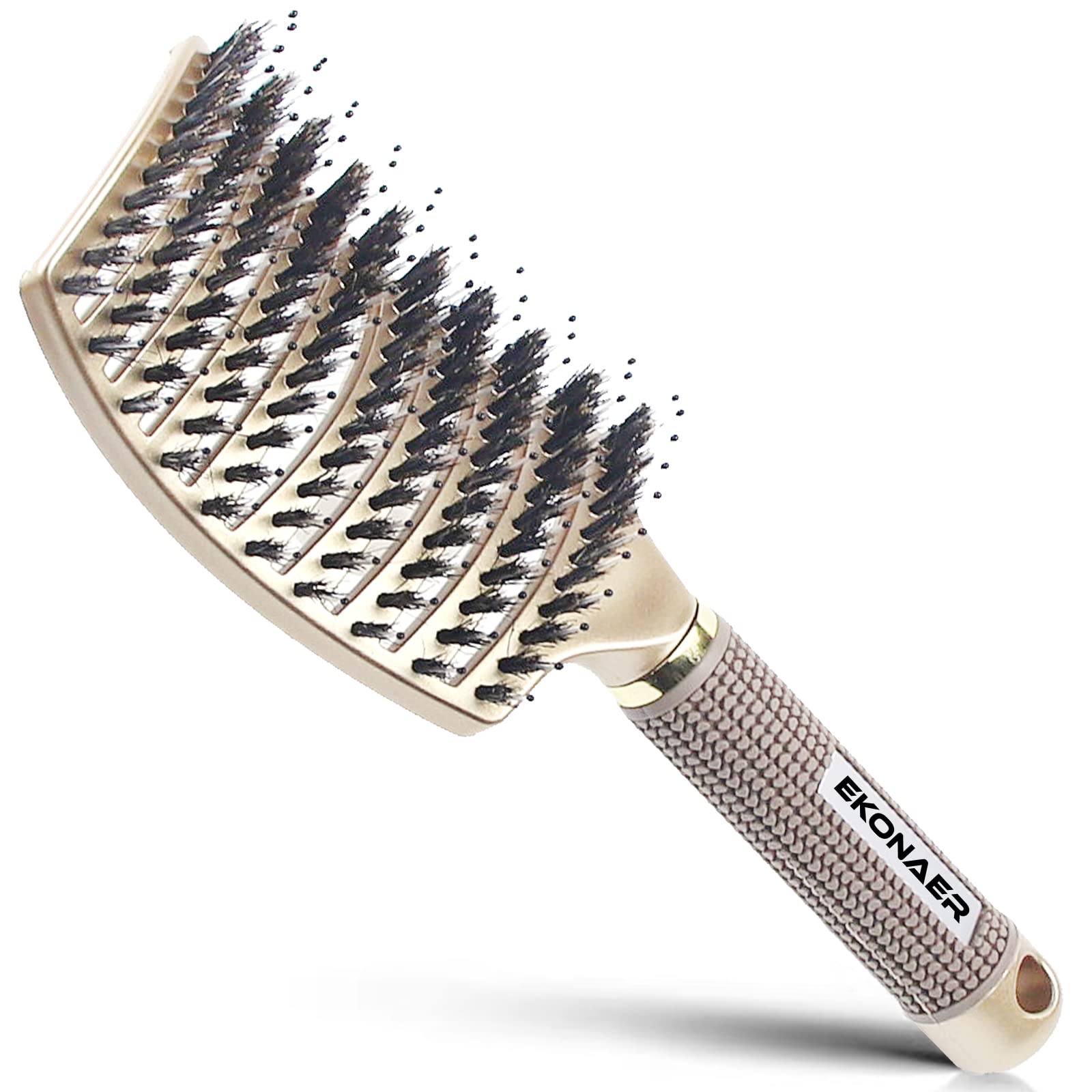 EKONAER detangling brush boar bristle closeup promotes natural scalp oils for shiny hair