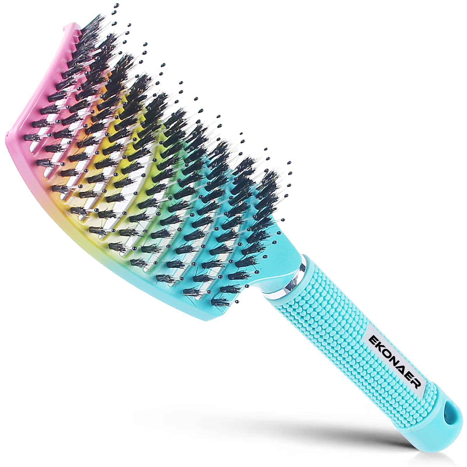 EKONAER detangling brush shows boar bristles for distributing natural oils and shine.