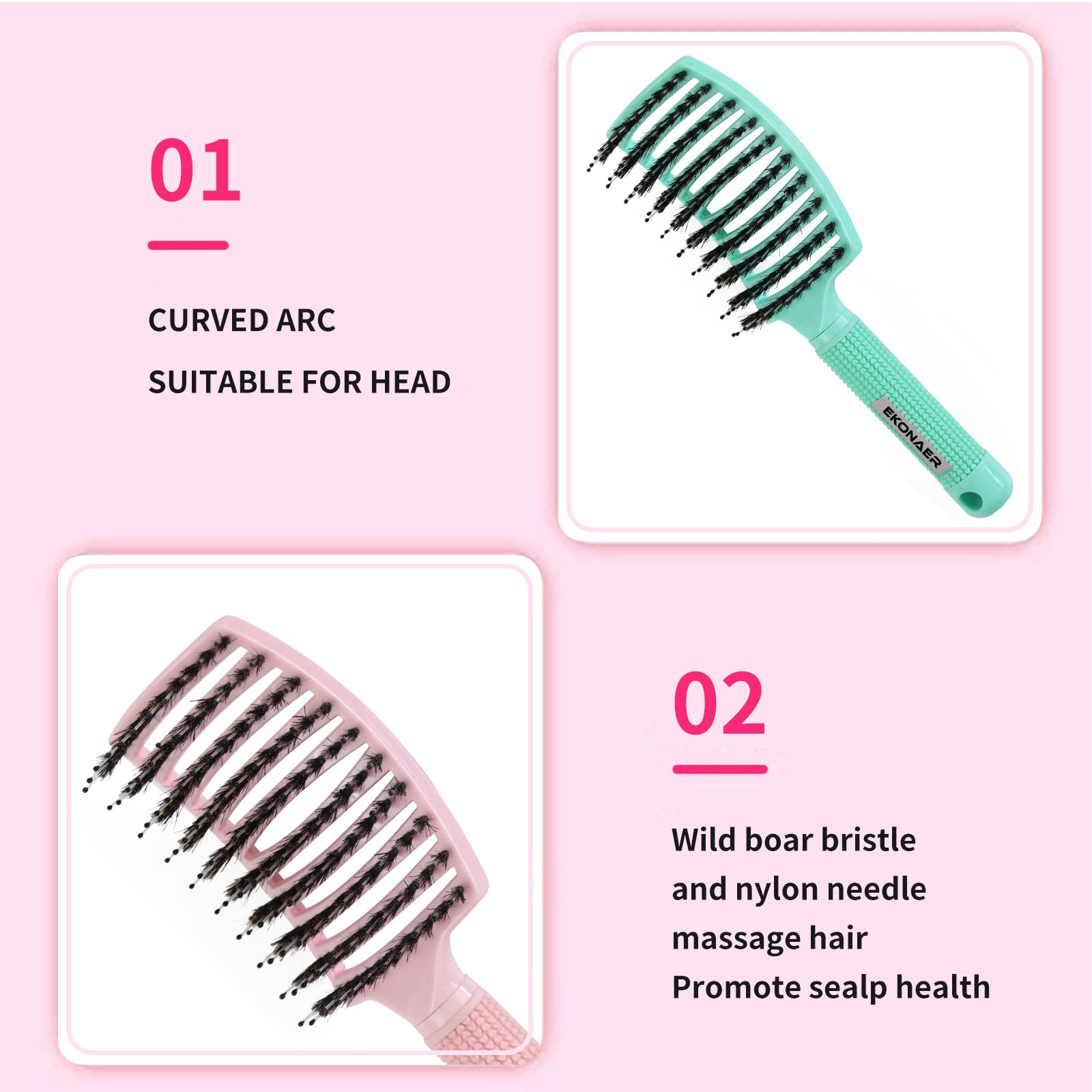 EKONAER detangling brush curved head ensures full scalp contact
