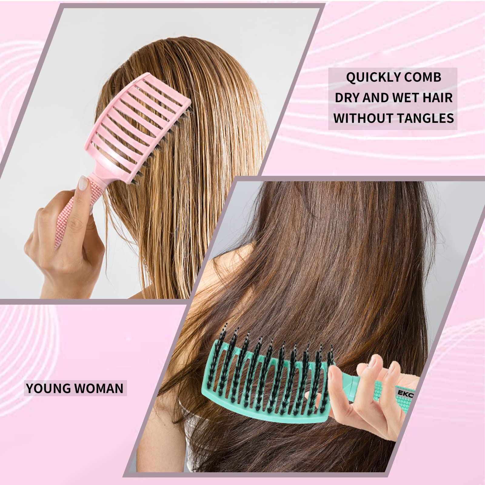 EKONAER detangling brush nylon pin detangler eases thick knots