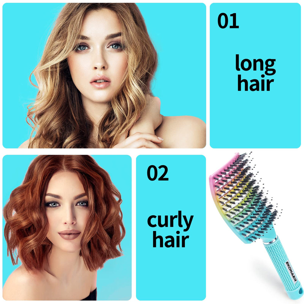 EKONAER detangling brush with nylon pins helps detangle thick hair without pulling.