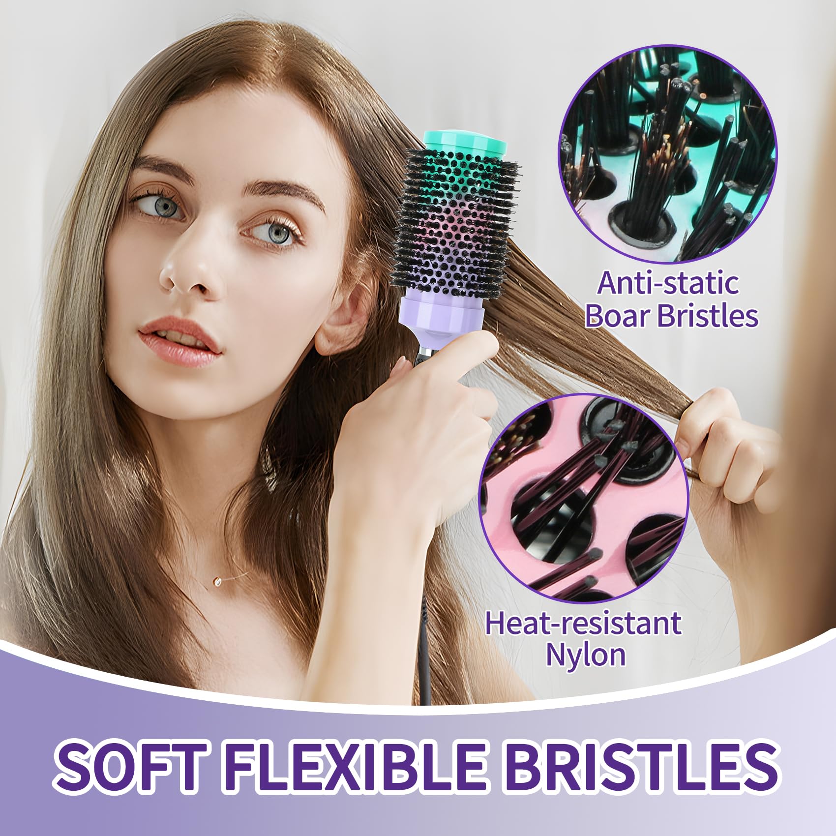 EKONAER Round Brush features soft bristles and textured surface for gentle styling.