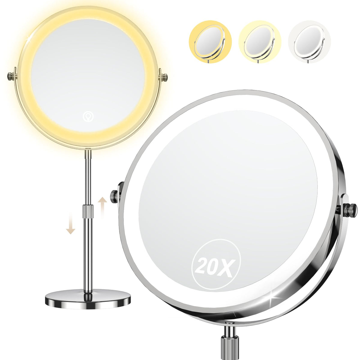 Elasound 9-inch makeup mirror with LED lights front view for clear makeup