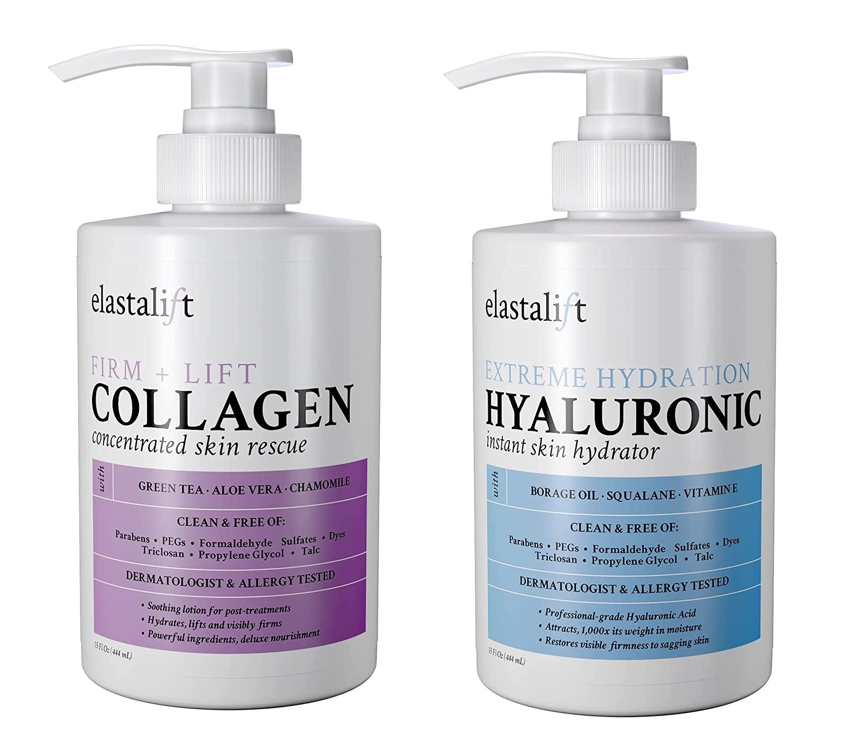 Elastalift collagen body cream bottle highlights firming hydration for skin elasticity.