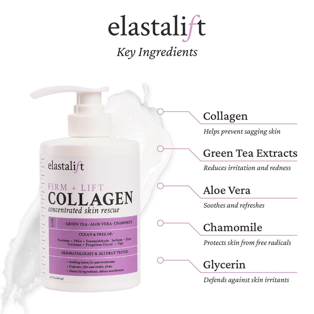Elastalift collagen body cream swatch shows rich texture for daily nourishment and softness.
