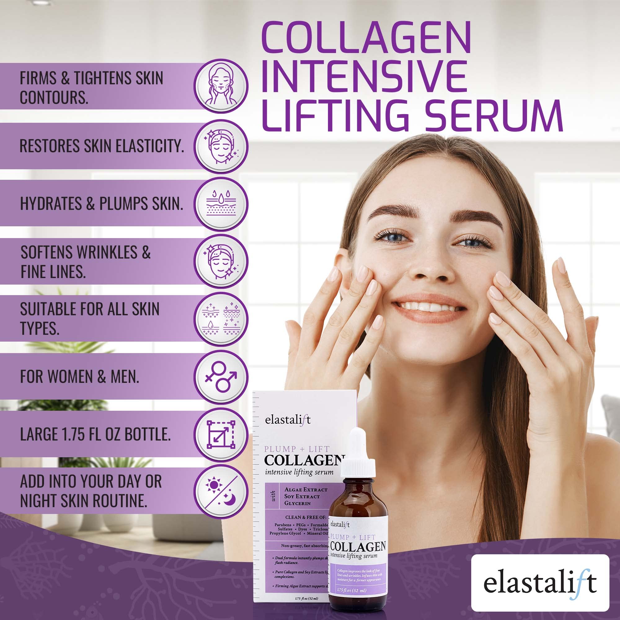Elastalift soy extracts image suggests collagen synergy for firming