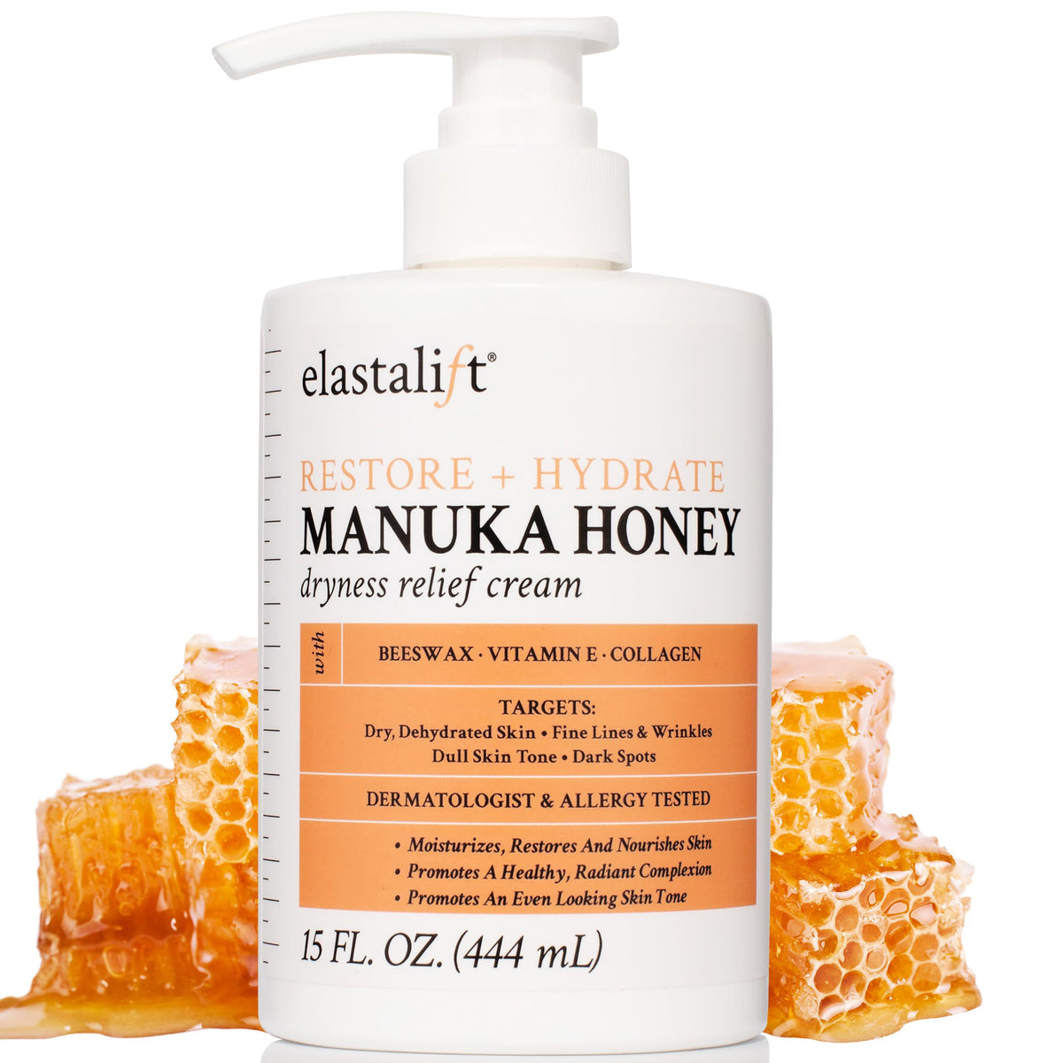 Elastalift Manuka Honey Cream jar closeup for hydrating, plump skin.