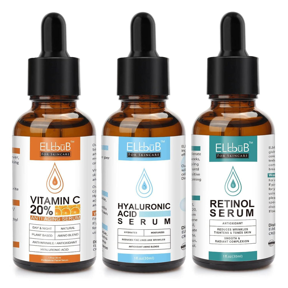 ELBBUB Age Defying Serum vitamin C bottle highlights hydration for a refreshed look