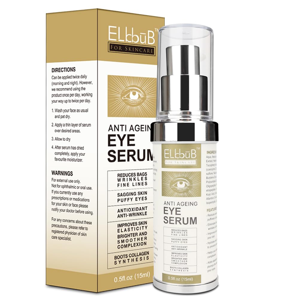 ELBBUB Crema de Ojos Antienvejecimiento en botella con aplicador para hidratación diaria.