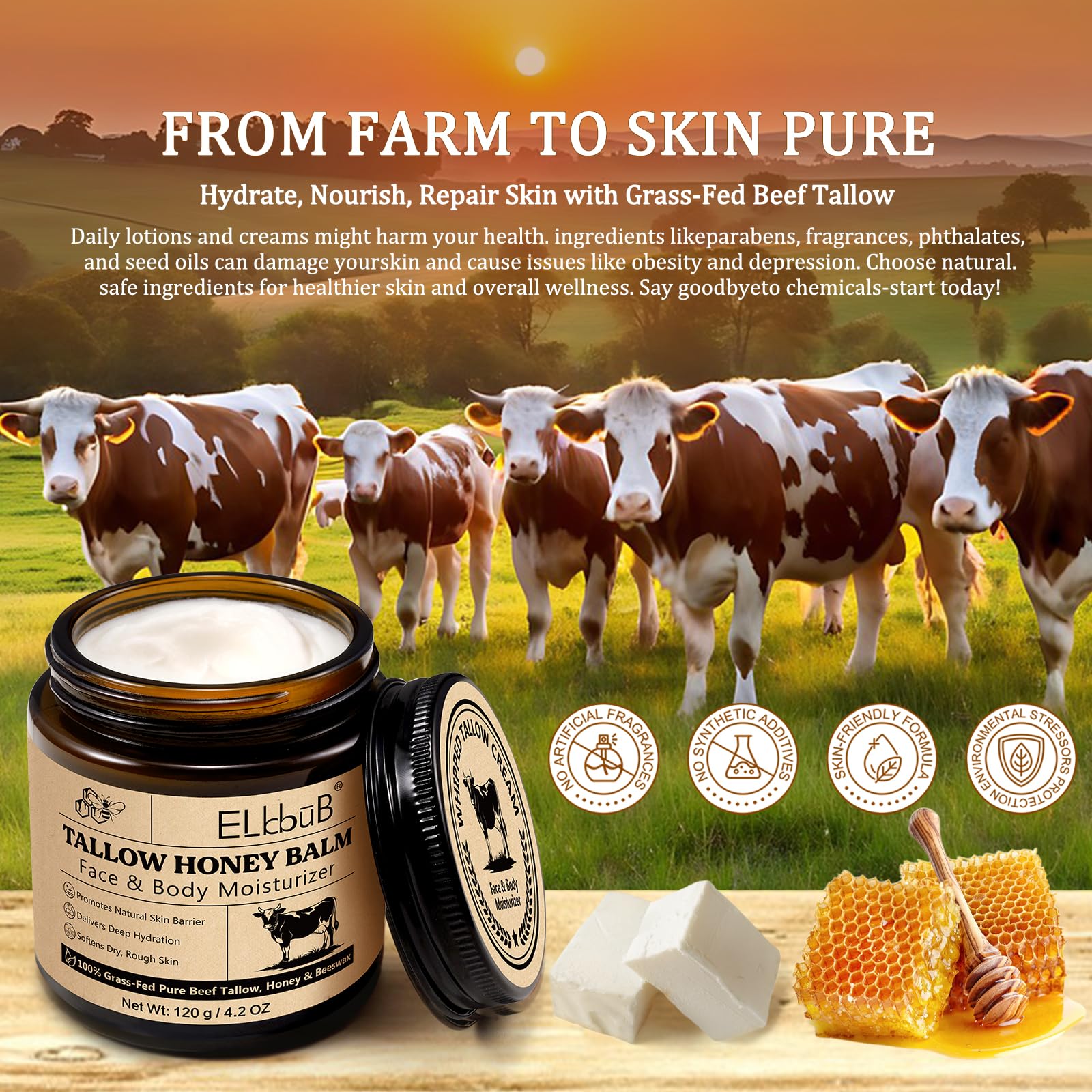 ELBBUB Whipped Tallow Cream on body application for nourished, smooth skin.