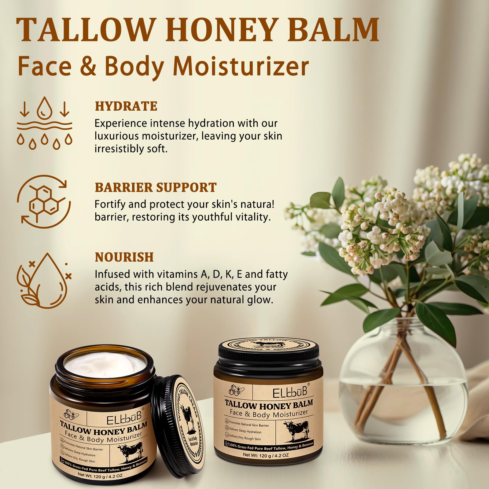ELBBUB Whipped Tallow Cream fast-absorbing formula dries quickly, ideal for morning routines.