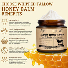 ELBBUB Whipped Tallow Cream texture shows airy, fast-absorbing whipped consistency for daily use.