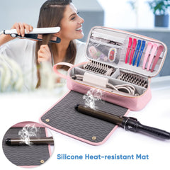 Elcupa heat-resistant mat showcases safe placement of hot tools during styling.