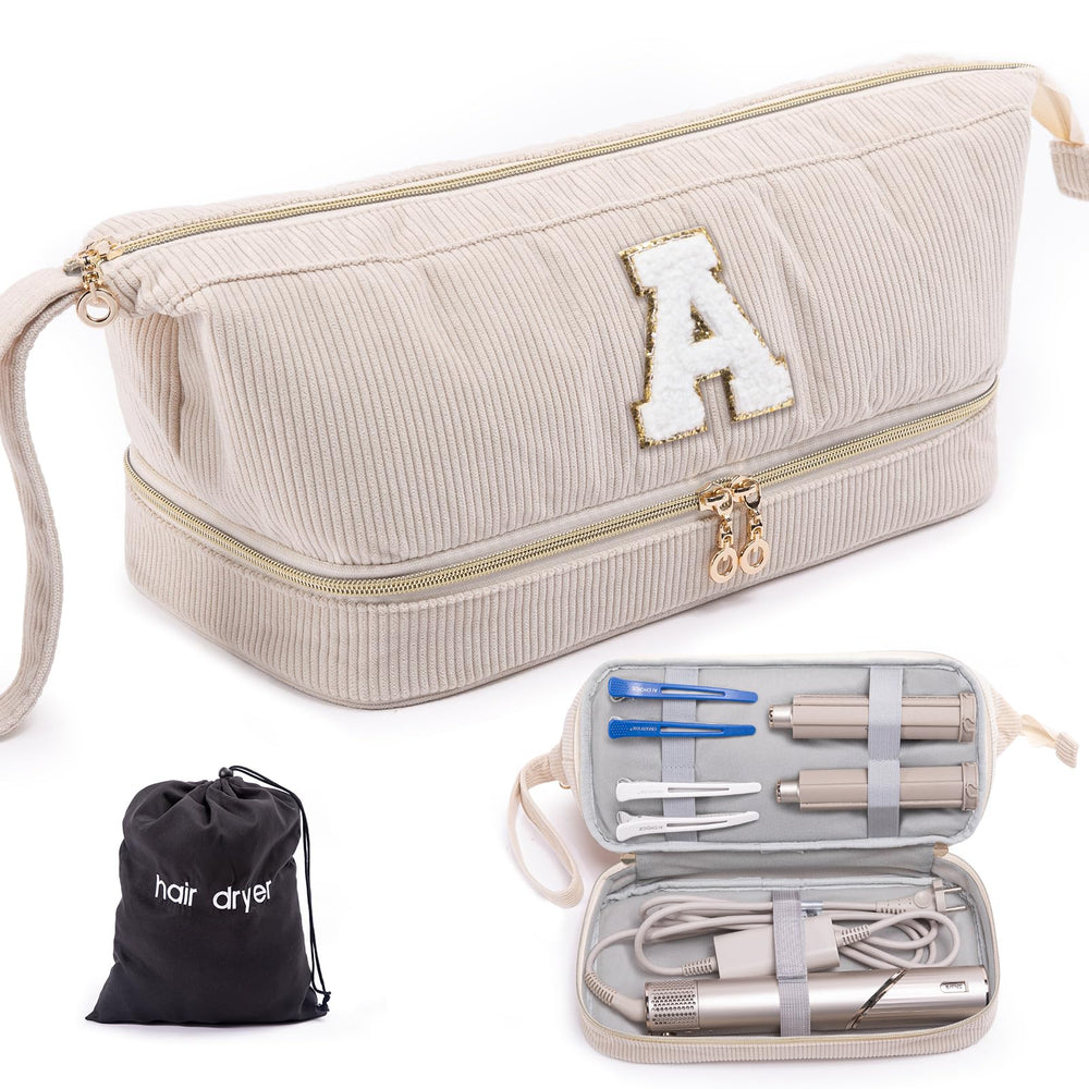ELCUPA initialized hair dryer case closeup with personalized patch for travel