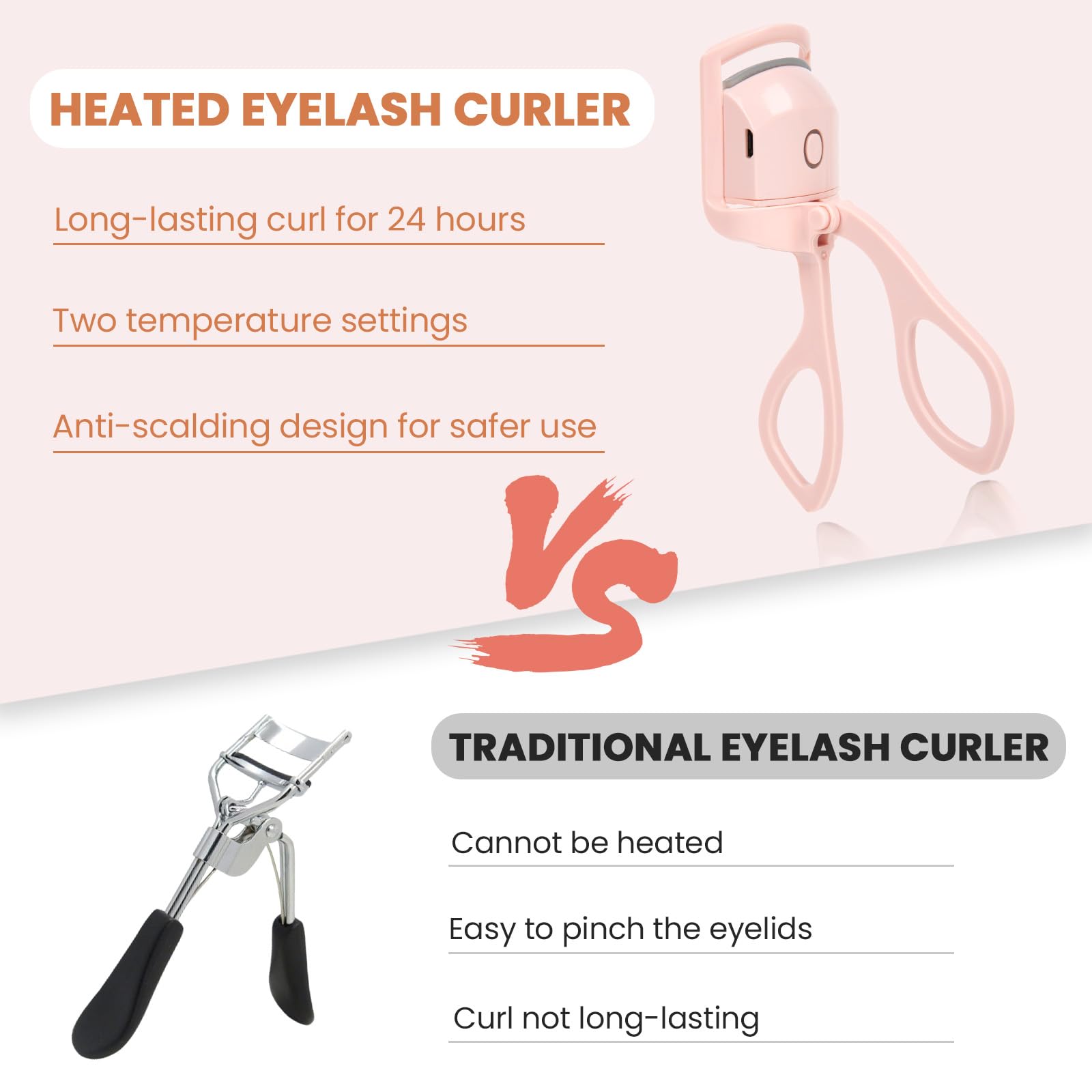 Electric heated eyelash curler pink-finish aesthetic in routine.