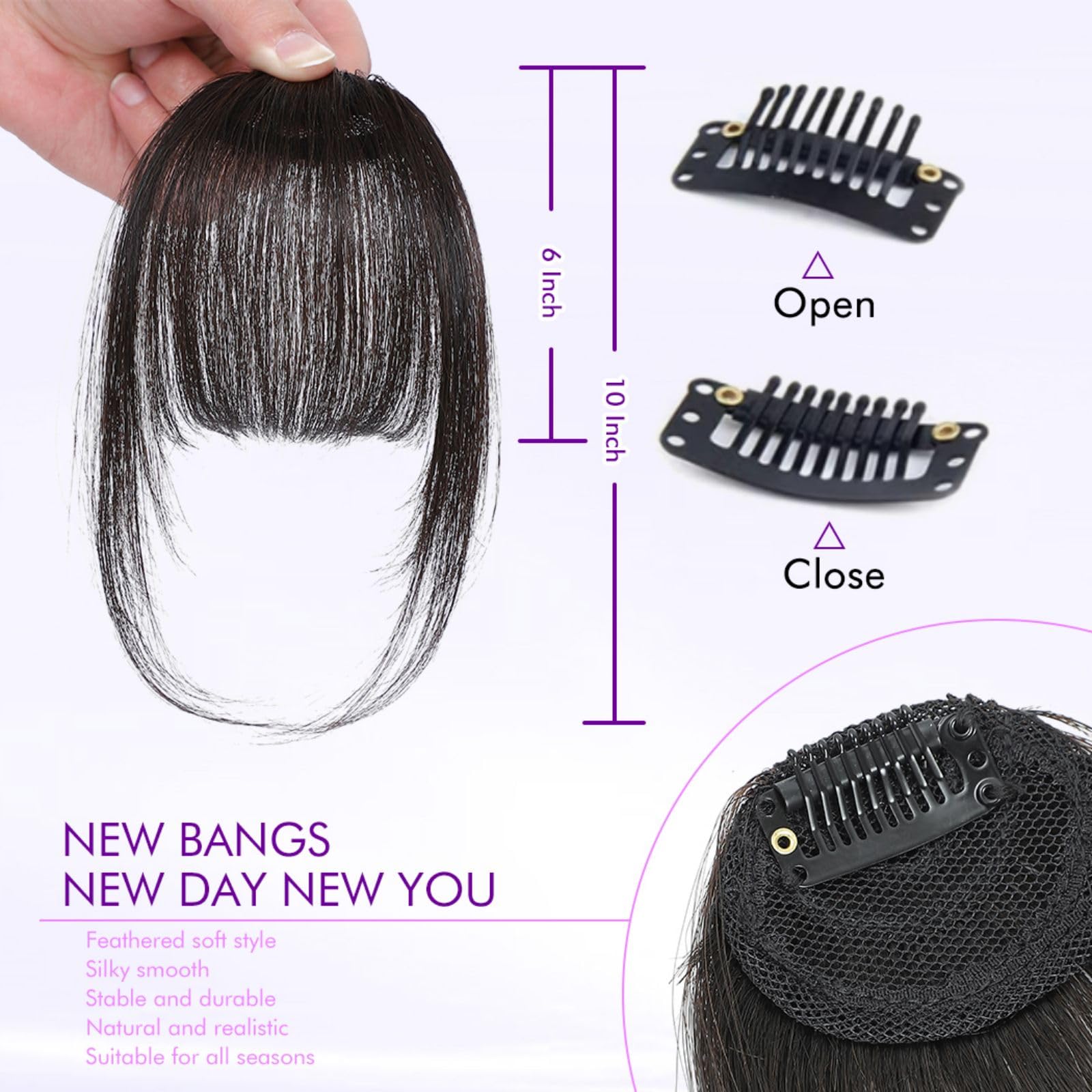 ELEFOCUS clip-in bangs 100% human hair for a smooth, shiny finish