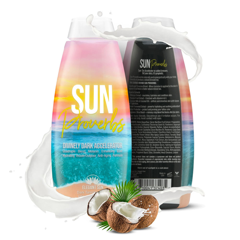 Elegant Sun Sun Proverbs pump bottle highlights hydrating blend