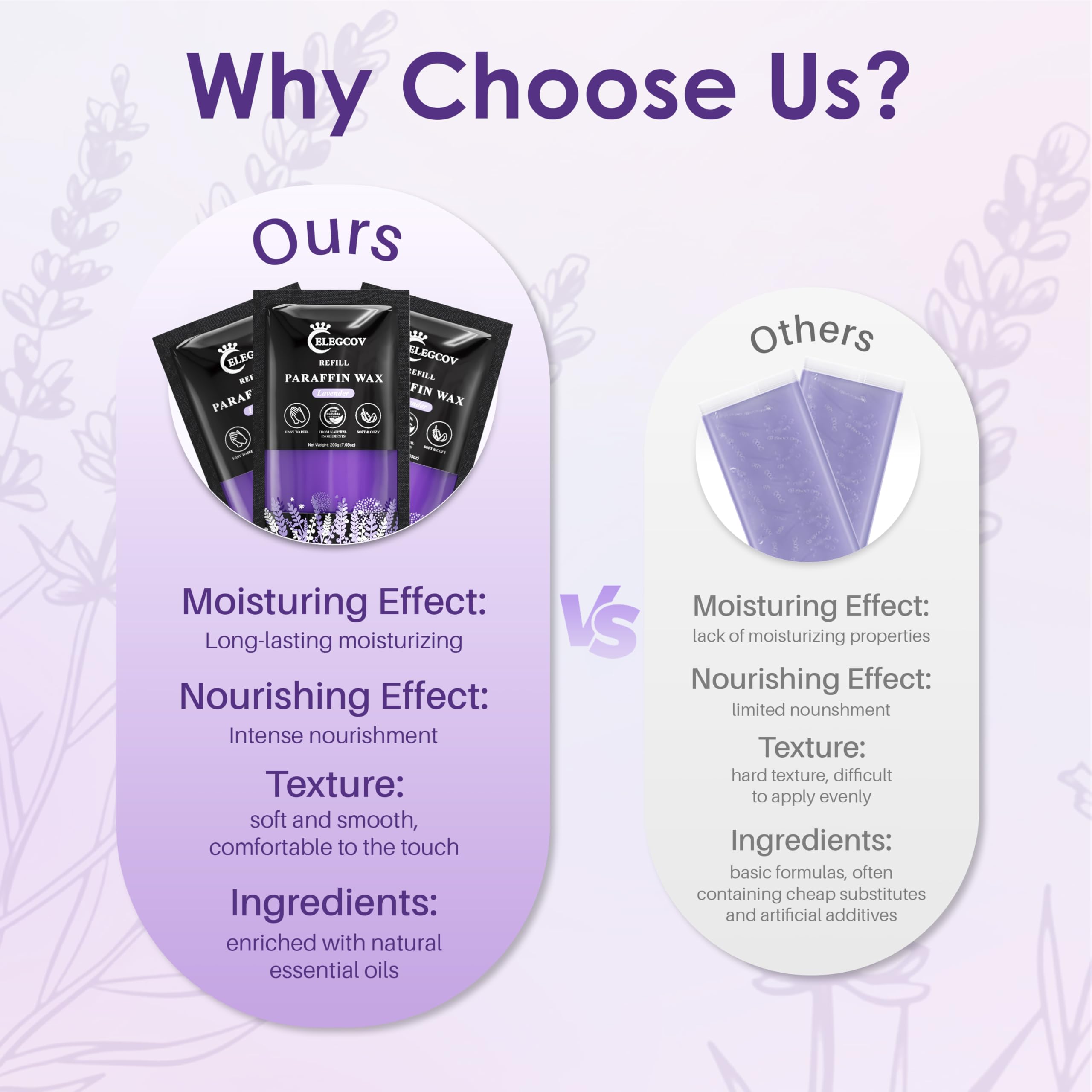 Home spa scene featuring ELEGCOV lavender treatment delivering deep moisturization.