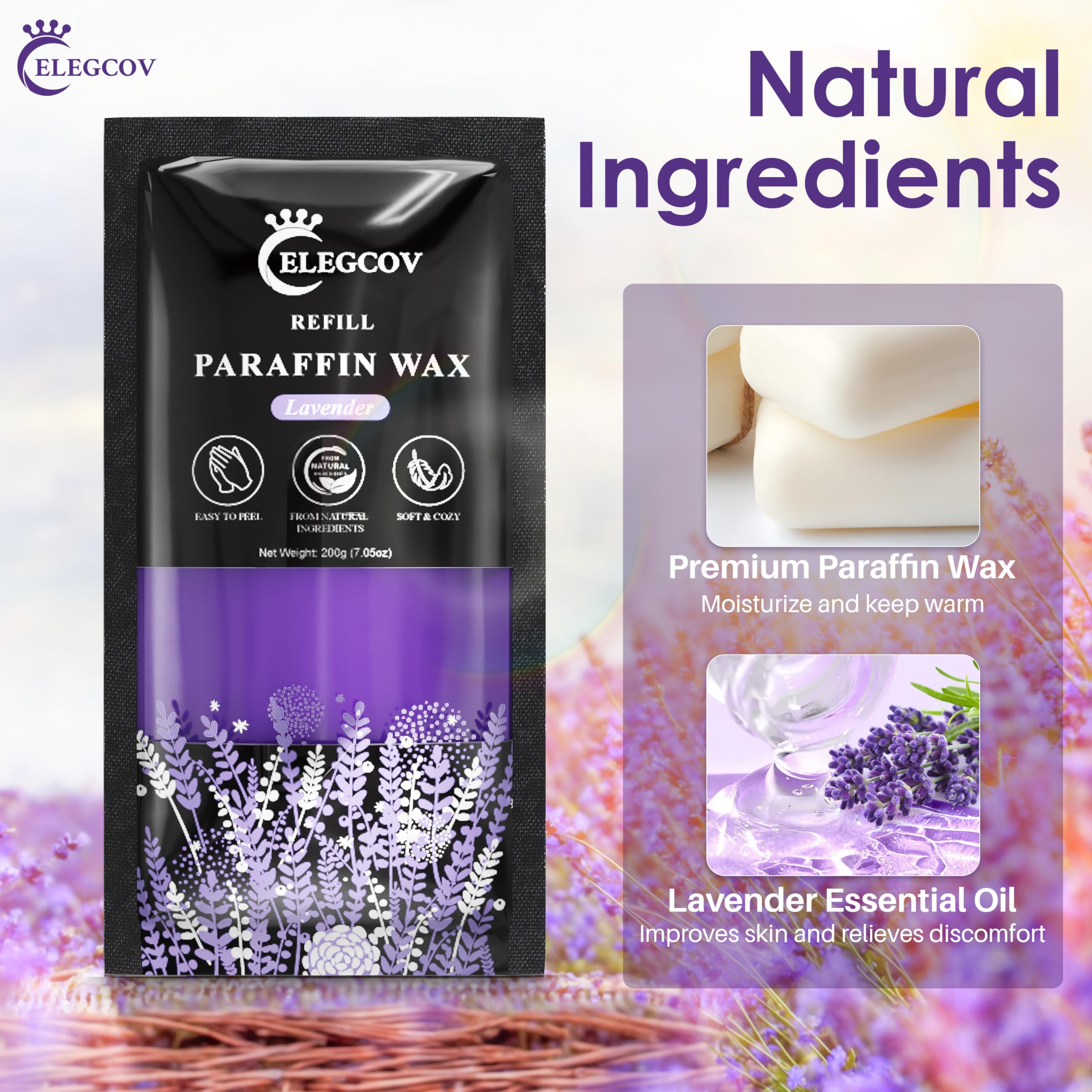 ELEGCOV lavender wax close-up highlights true scent and premium formula.
