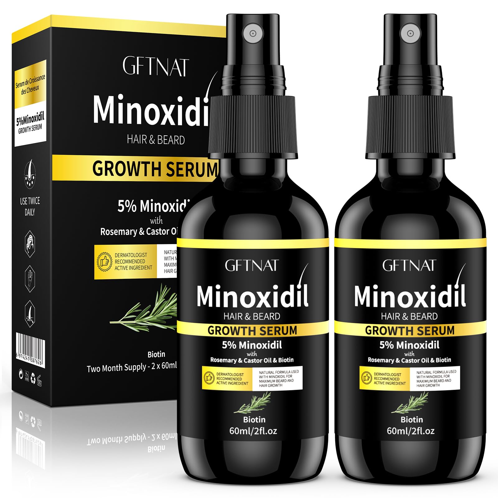 Elegra 5% minoxidil spray bottle ready for scalp treatment