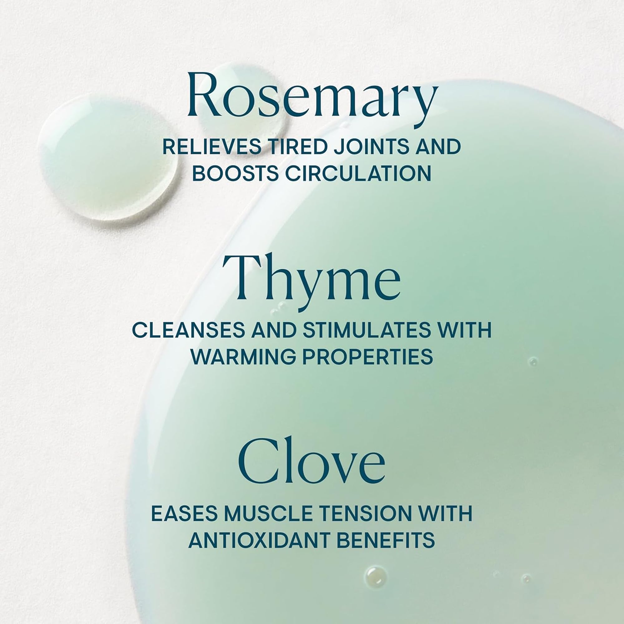 ELEMIS Aching Muscle Super Soak herbs close-up showing rosemary, juniper, thyme for calming aroma