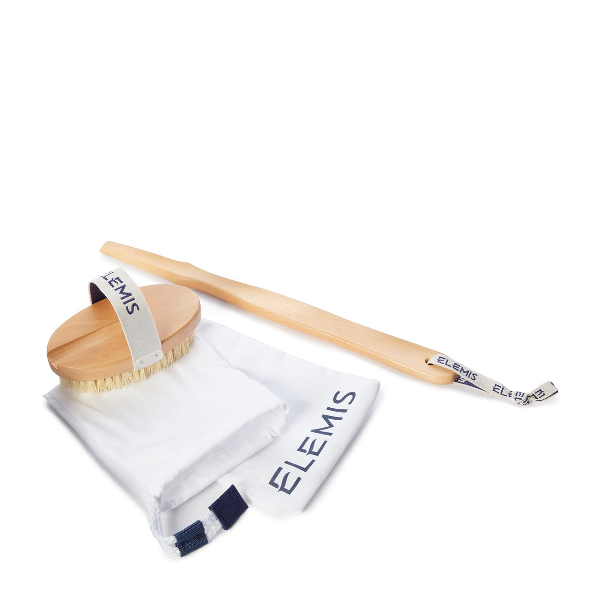 Elemis Body Detox Skin Brush dry-use setup showing ergonomic handle for daily exfoliation.