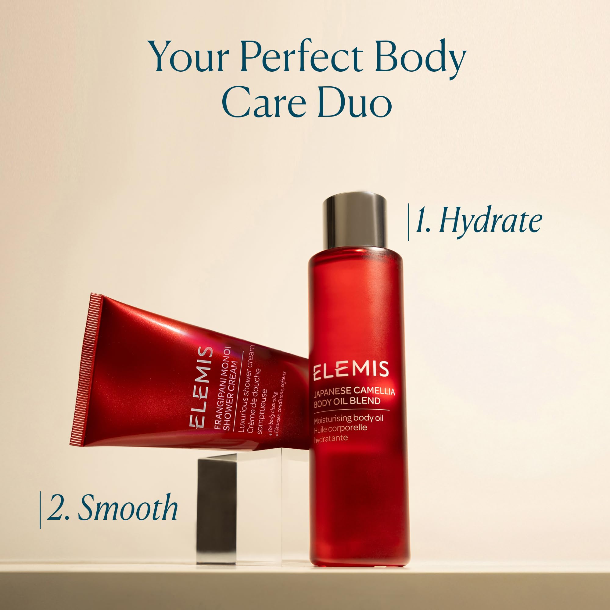 ELEMIS body oil closeup emphasizes silky hydration on skin