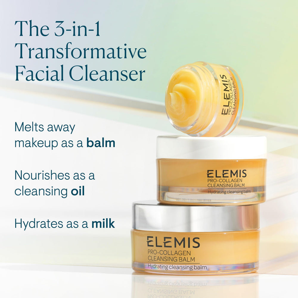 ELEMIS cleansing balm warmed in palms for soothing facial massage.