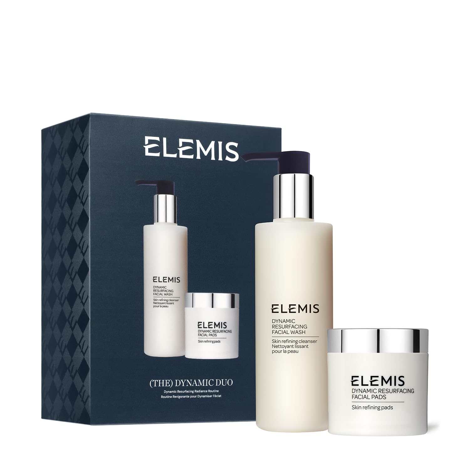 ELEMIS Dynamic Duo Kit packshot showing cleanser and pads for radiant, even-looking skin.