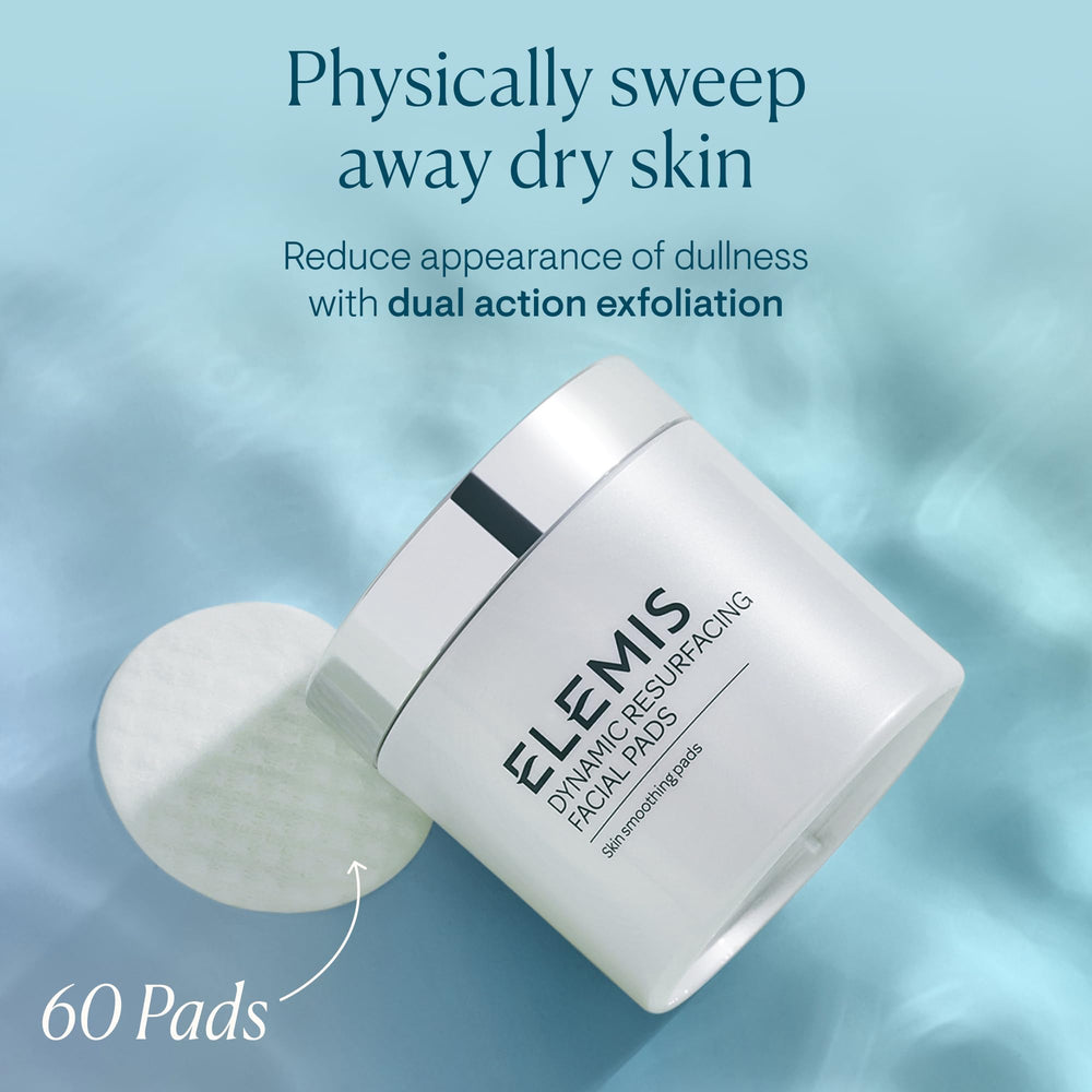 ELEMIS Dynamic Resurfacing 60-count jar shown for an easy daily exfoliation routine.