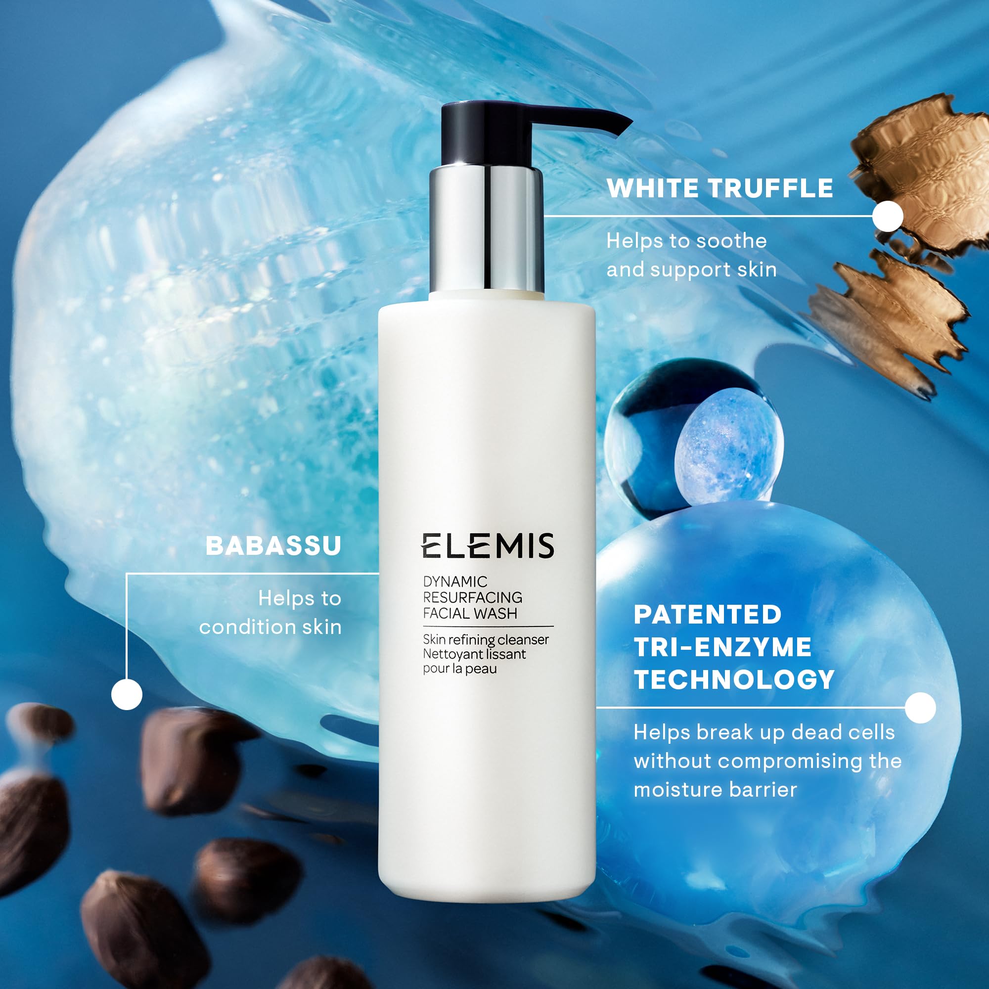 ELEMIS Dynamic Resurfacing Facial Wash aroma note close-up for spa-like ritual.