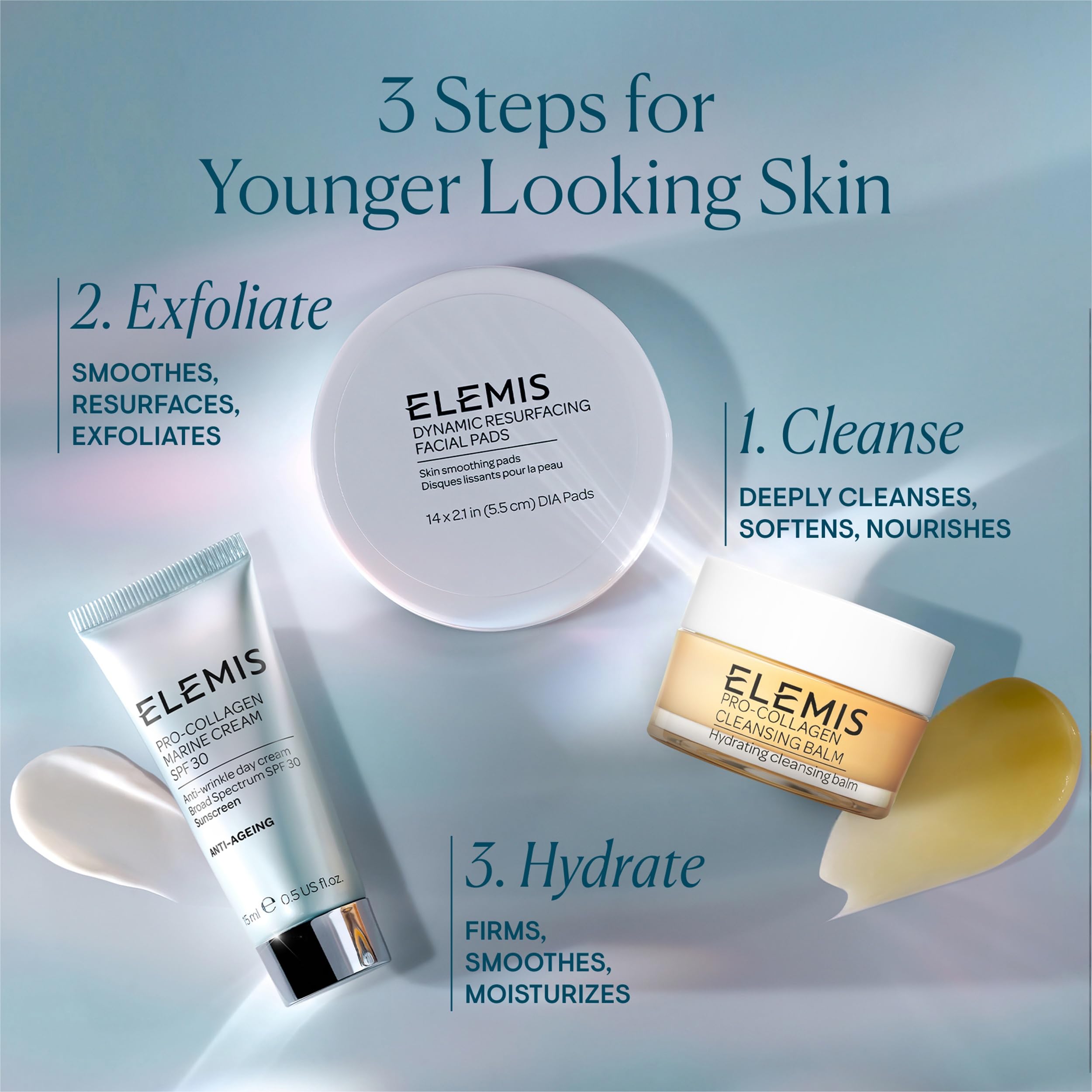 elemis dynamic resurfacing pads front-label close-up showcasing tri-enzyme technology for brighter complexion