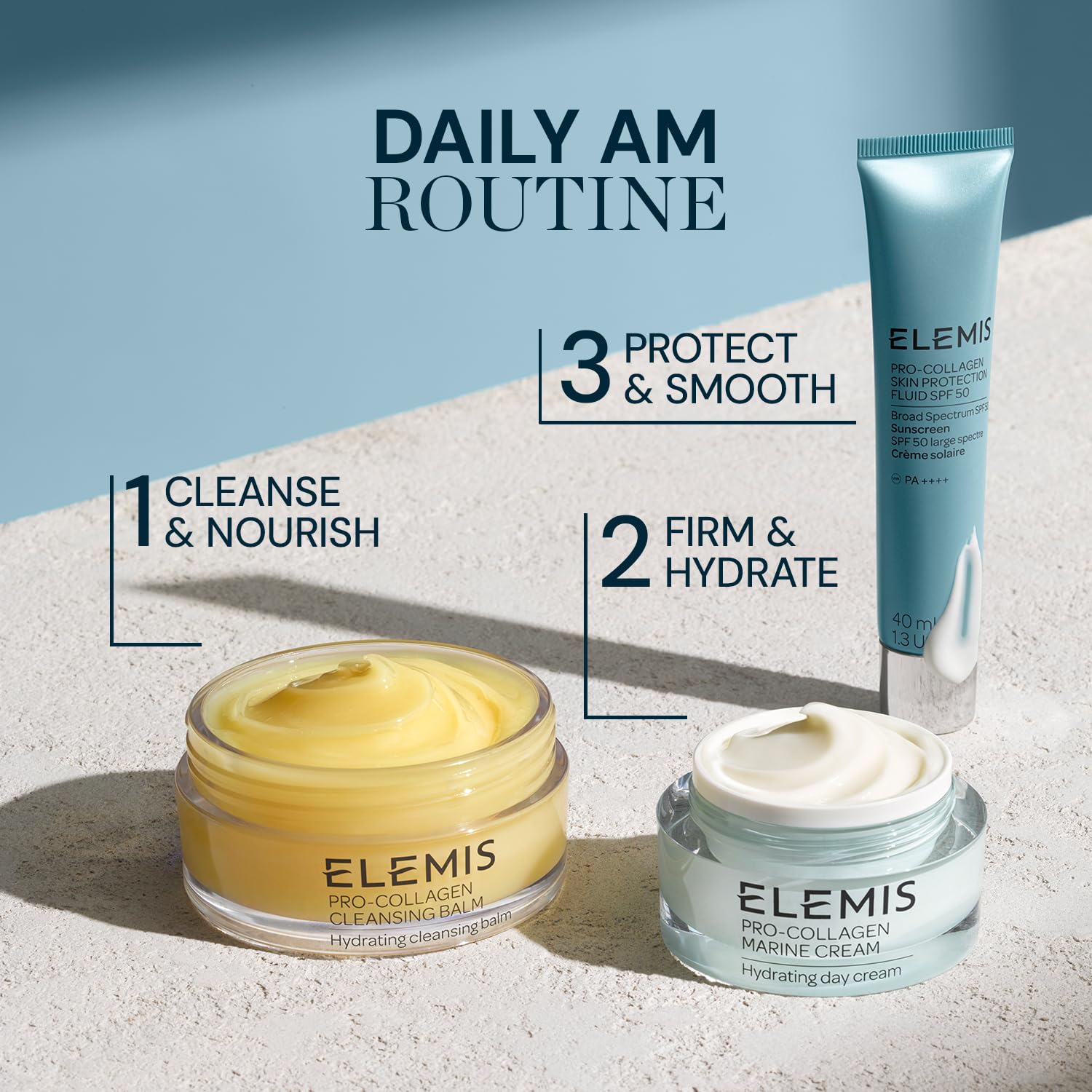 Elemis sunscreen demonstrated as the final step in a skincare routine.