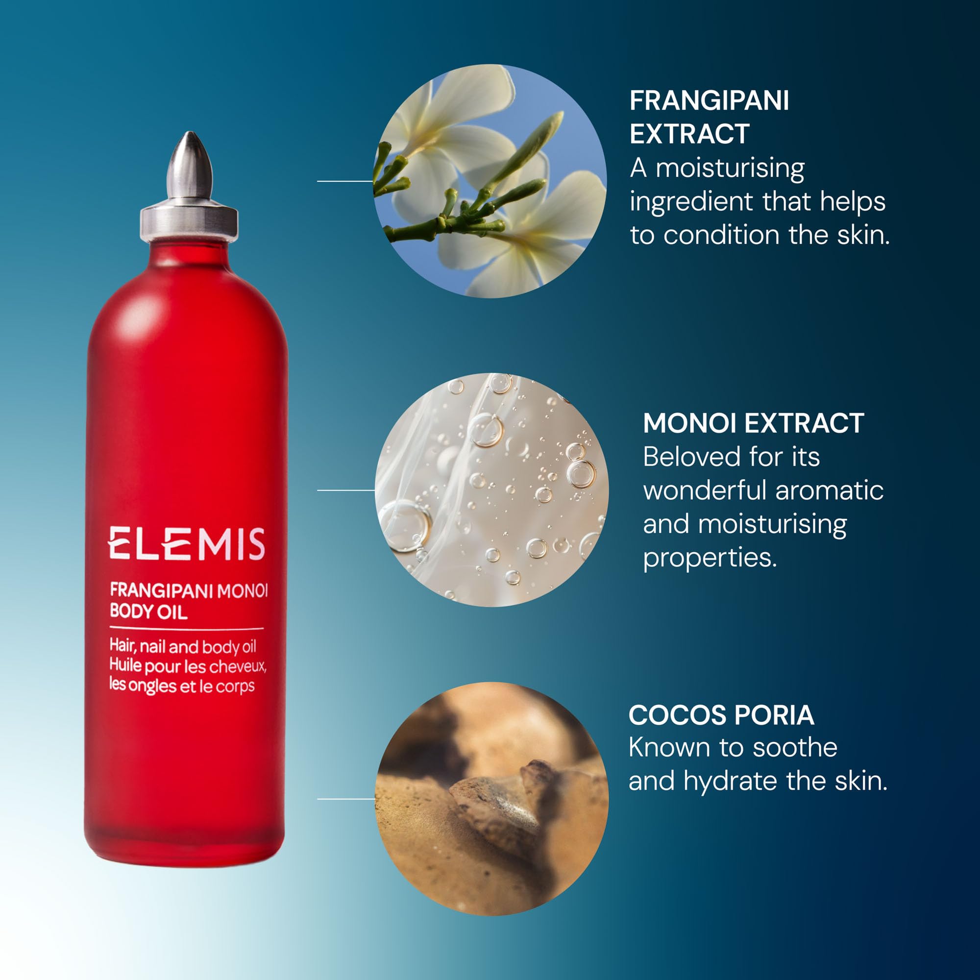 ELEMIS Frangipani Monoi Body Oil nourishes nails and cuticles.