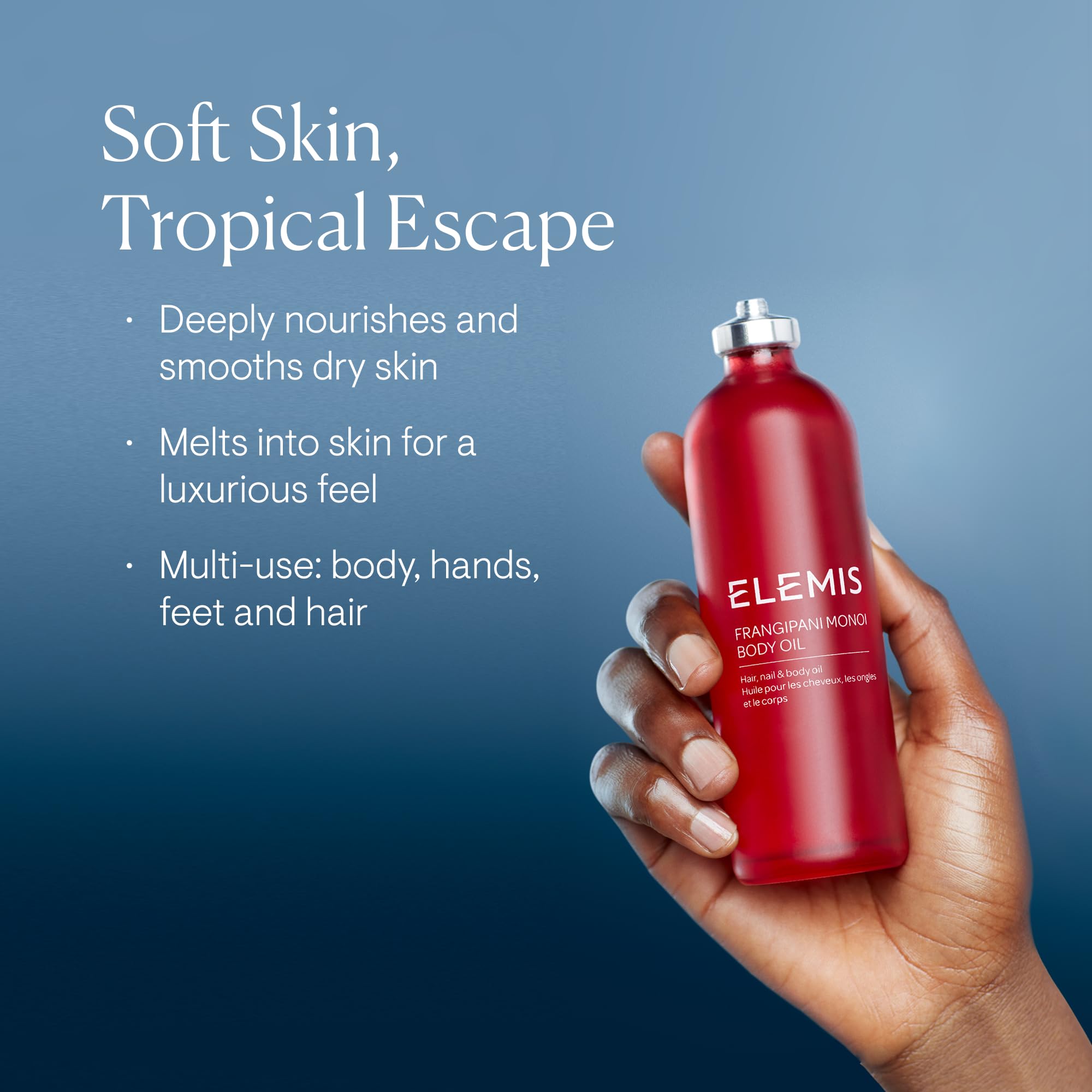 ELEMIS Frangipani Monoi Body Oil pour demonstrates quick absorption for silky skin.
