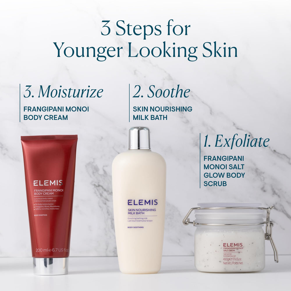 Elemis Frangipani Monoi Salt Glow after-use skin glow close-up.