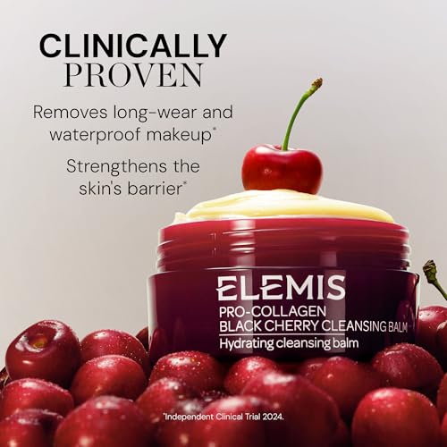 Hands massaging ELEMIS Pro-Collagen Black Cherry Cleansing Balm for deep cleansing and softening.