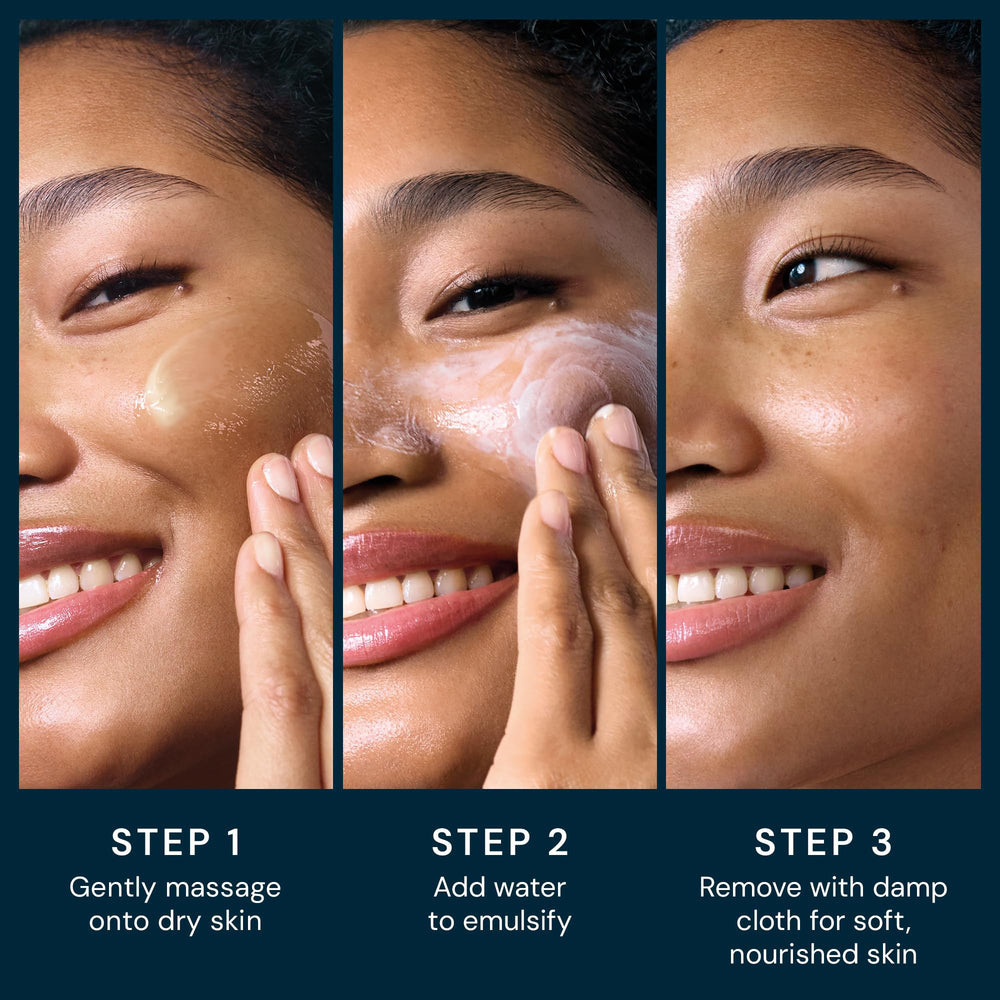 ELEMIS Pro-Collagen balm being massaged into skin for calming cleansing.
