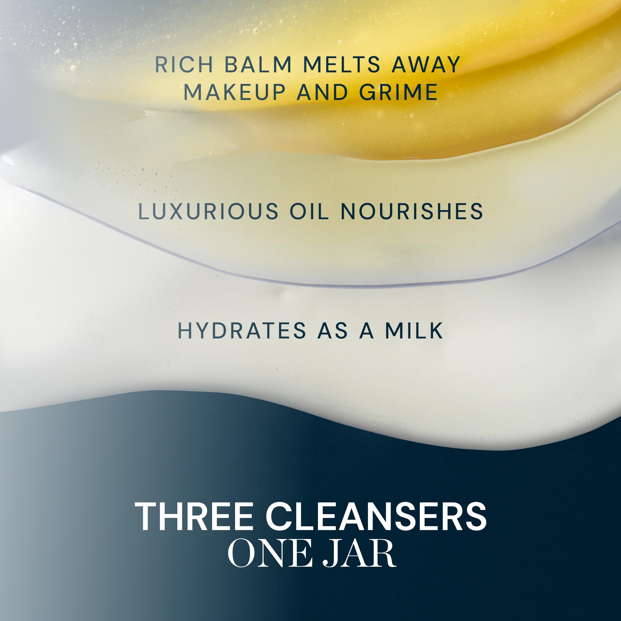 ELEMIS balm texture swirl showing silky cleanse and melt-away makeup.