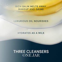 ELEMIS balm texture swirl showing silky cleanse and melt-away makeup.