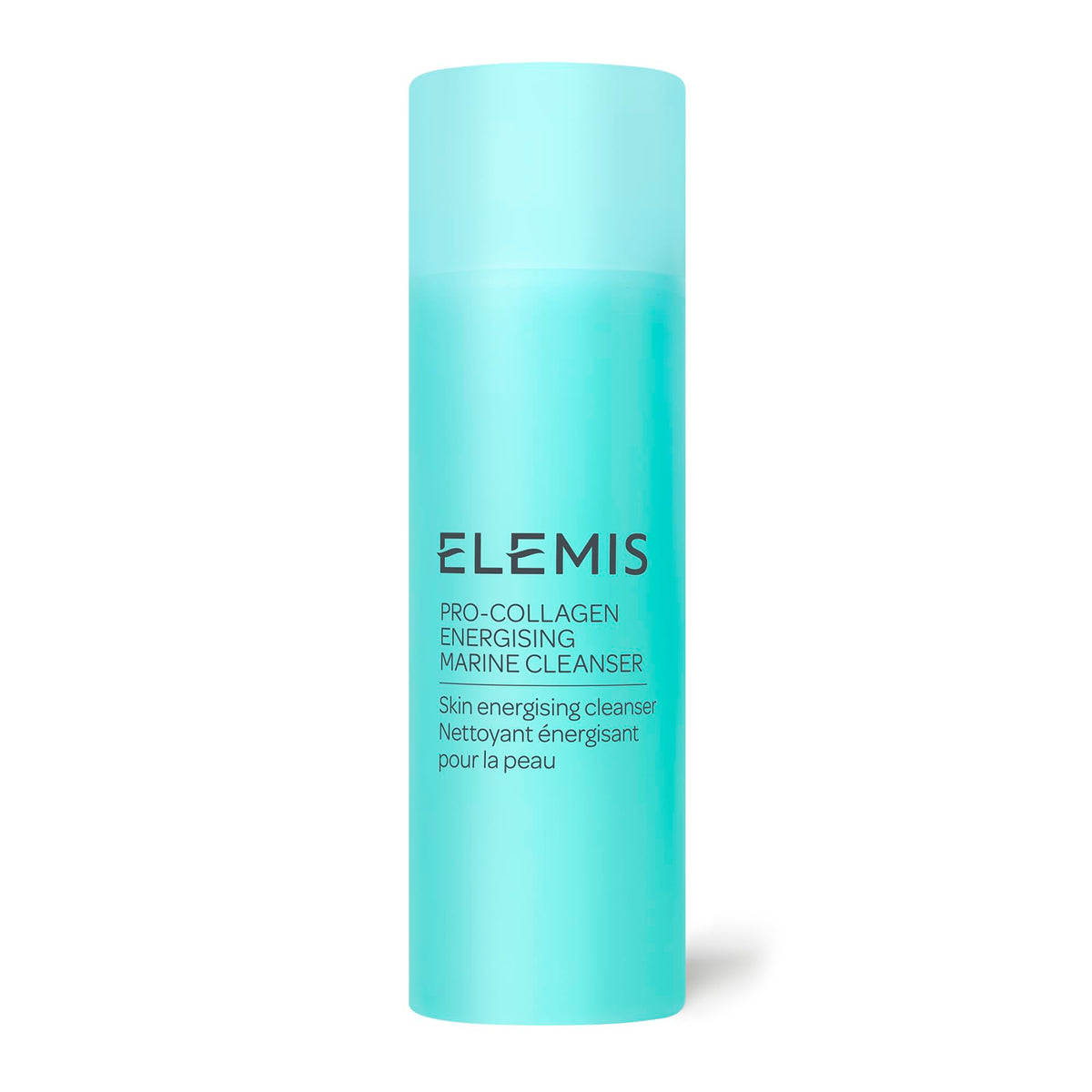 ELEMIS Pro-Collagen Energising Marine Cleanser bottle closeup shows refreshing cleanse for energized skin