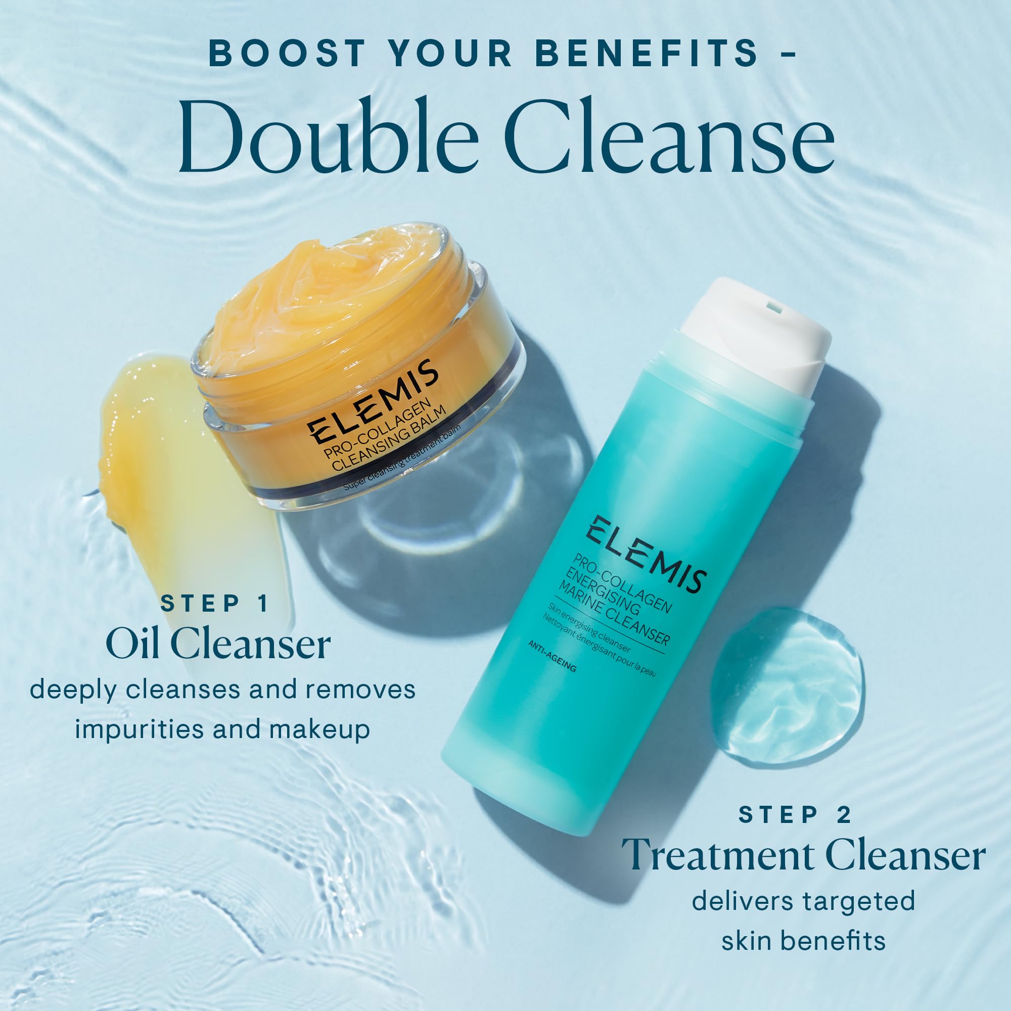 ELEMIS Pro-Collagen Energising Marine Cleanser cleansing action closeup demonstrates clean rinse and refreshed complexion
