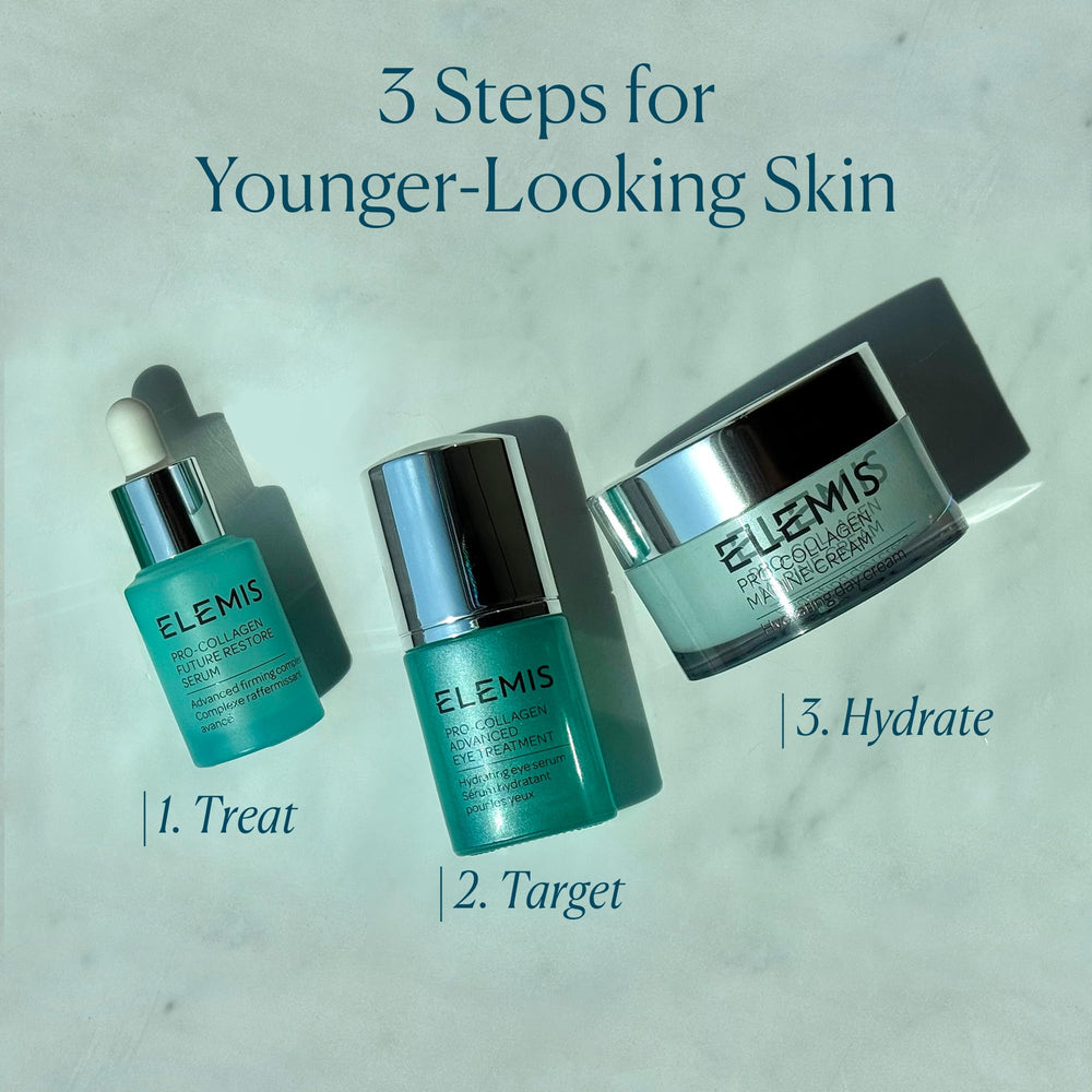 ELEMIS Pro-Collagen Eye Treatment daily ritual image suggests smoothing and hydration around eyes
