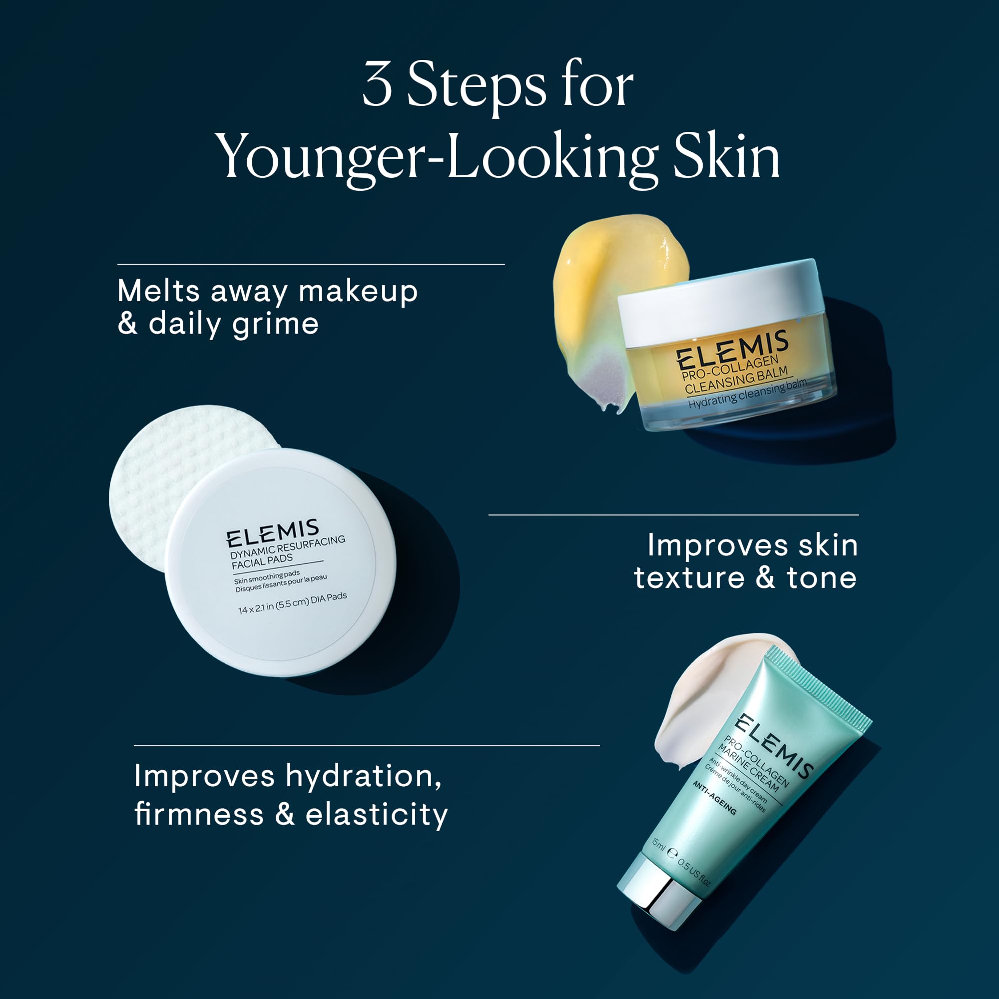 ELEMIS Pro-Collagen Marine Cream applied to cheek shows smoothing effect