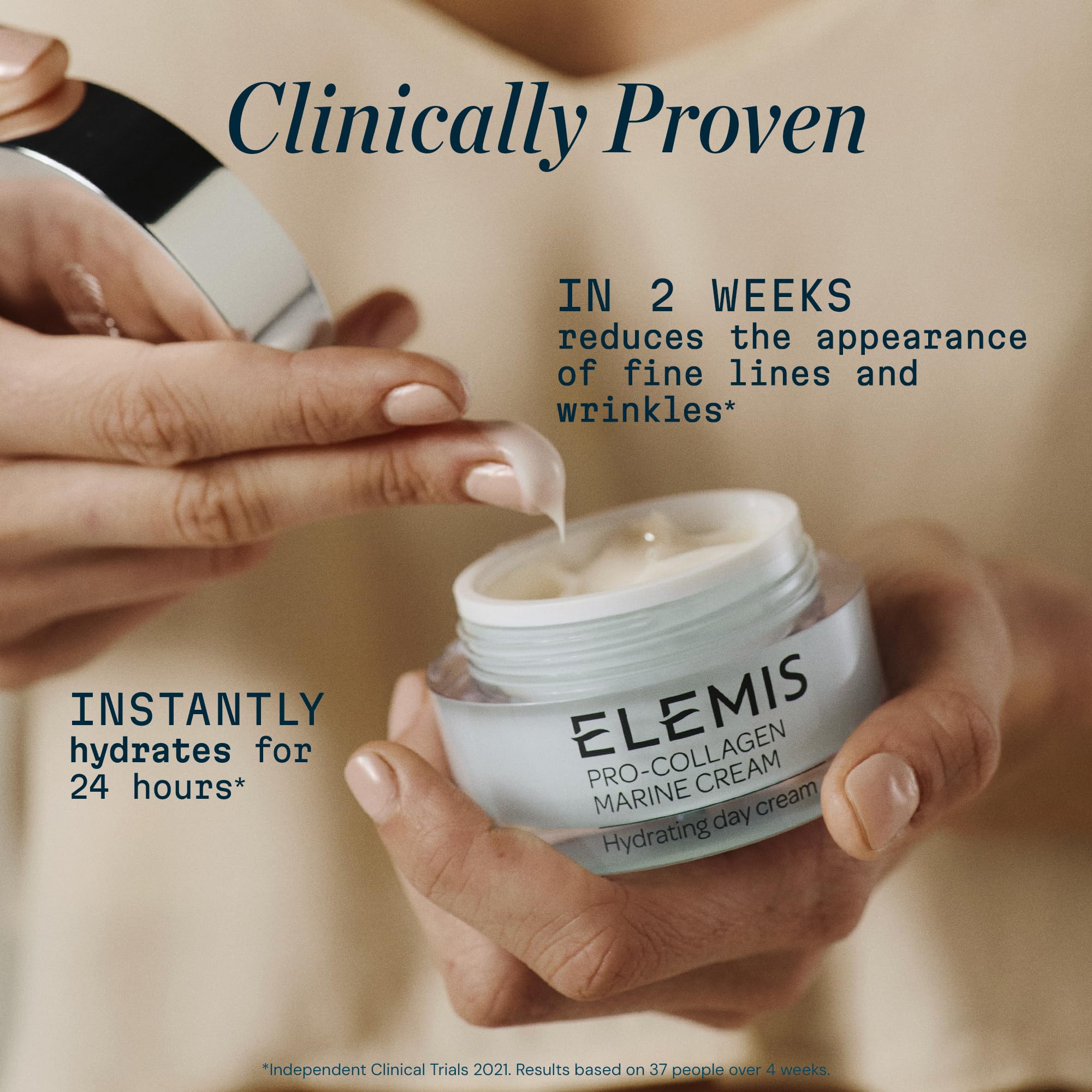 Elemis Pro-Collagen Marine Cream hand application demonstrates quick absorption