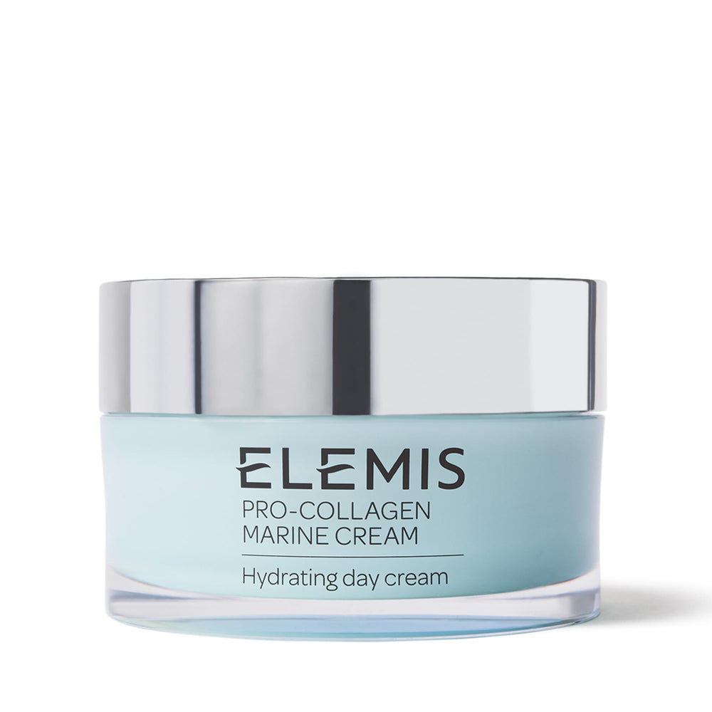 Elemis Pro-Collagen Marine Cream jar closeup showing rich hydration for smooth skin