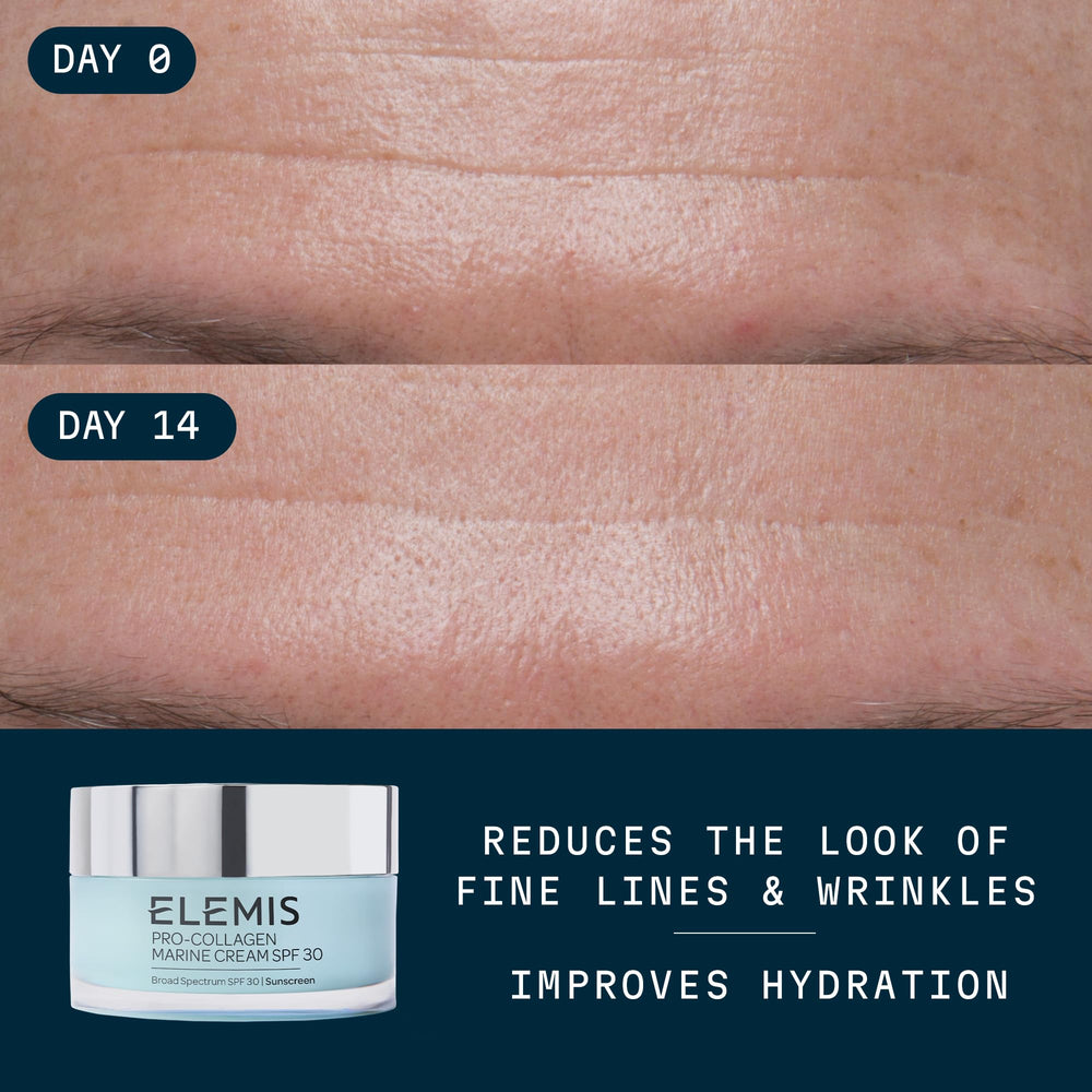 Elemis Pro-Collagen Marine Cream SPF 30 bottle close-up highlighting SPF 30