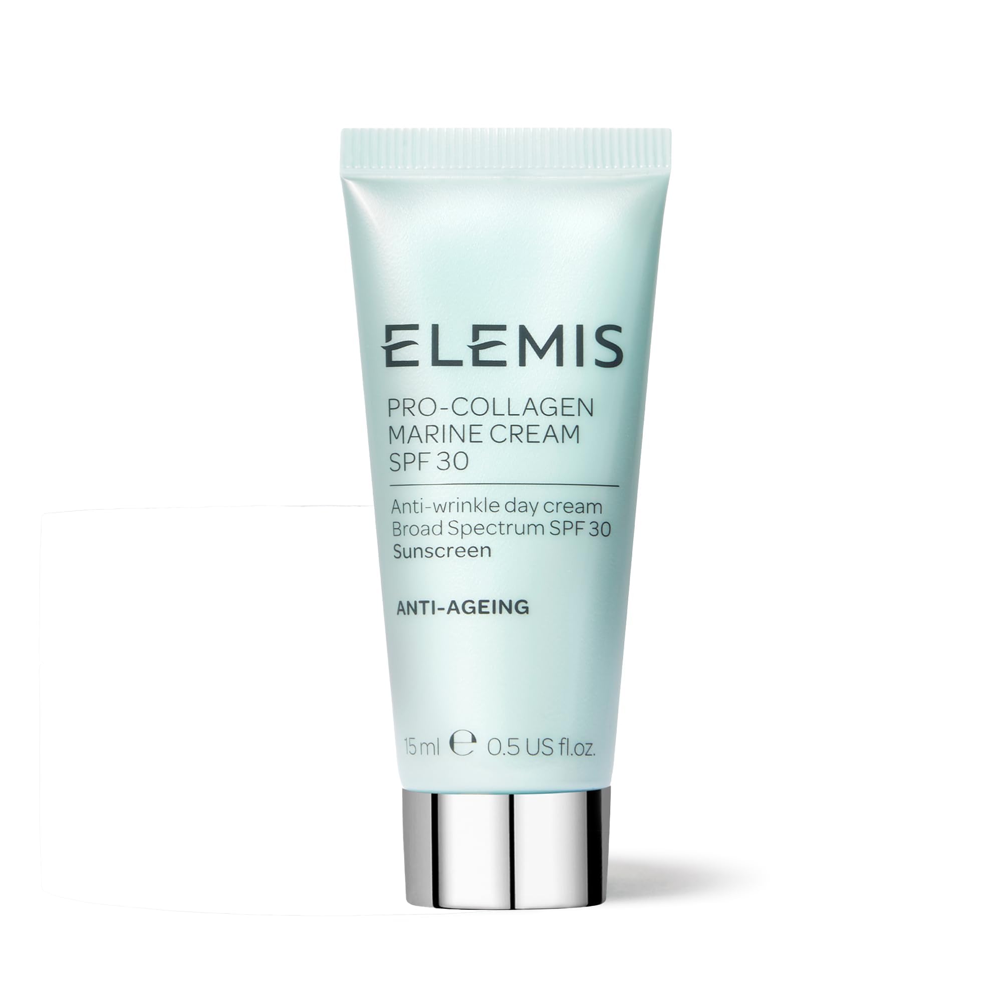 ELEMIS Pro-Collagen Marine Cream SPF 30 jar closeup shows rich hydration and subtle anti-aging benefits.