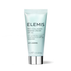 ELEMIS Pro-Collagen Marine Cream SPF 30 jar closeup shows rich hydration and subtle anti-aging benefits.